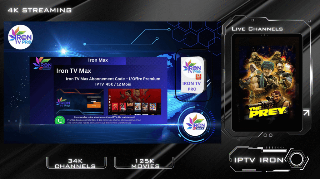 Iron TV Pro Max – Abonnement IPTV 4K avec code instantané Iron TV Pro Max