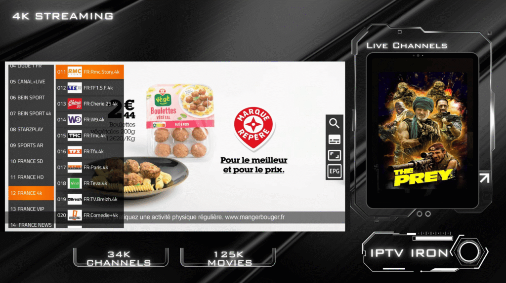 Iron TV Pro Max – Abonnement IPTV 4K avec code instantané Iron TV Pro Max